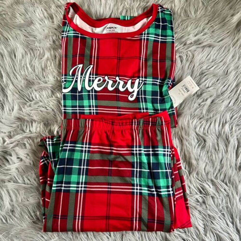 Joyspun Plaid Pajama Set Women's Size 2X (18W-20W) Red Merry Pajamas Pjs Pockets
